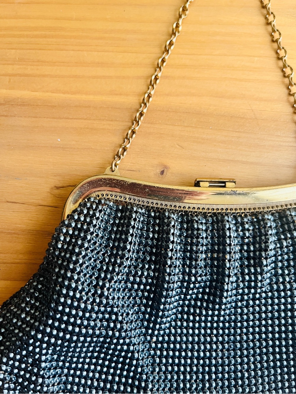 Vintage Whiting & Davis Purse Clutch Bag Mesh Navy Blue Gold Glam Retro USA Made - Picture 6 of 8